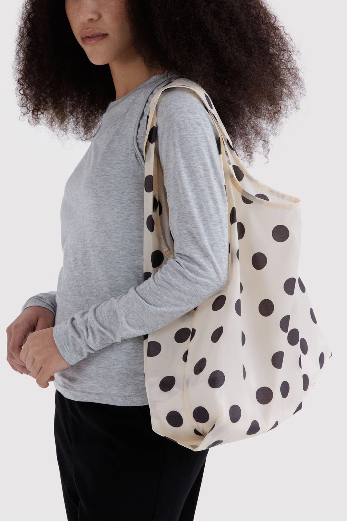 BAGGU Standard Tote Cream and Black Polka Dot