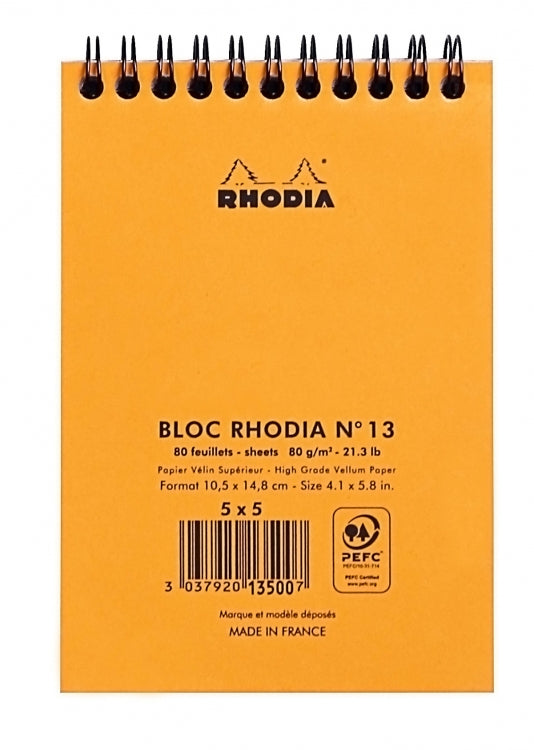 Rhodia No. 13 A6 Spiralbound Notepad - Orange, Graph